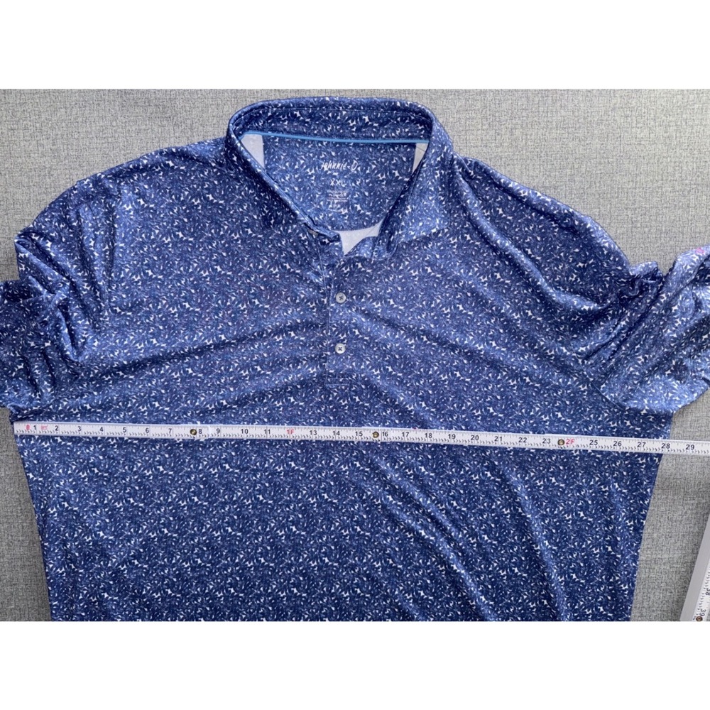 Johnnie-O Mens XXL Blue Floral Performance Polo Shirt Gainey Ranch UPF 50 Golf - Picture 4 of 10